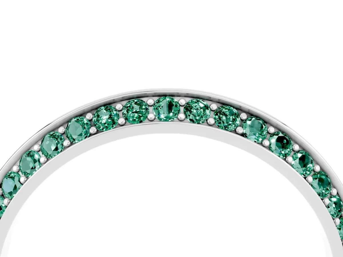 Double Row Pavé Round Green Sapphire Eternity Band with Channel Setting Platinum