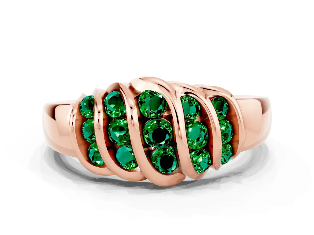 Round Emerald Multi-Row Crossover Band Rose gold