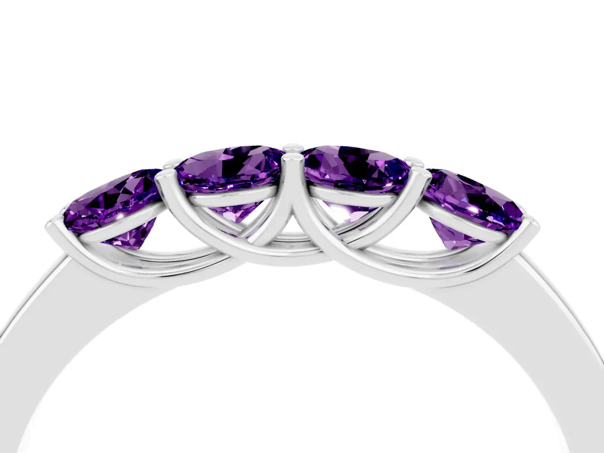 Four-Stone Round Amethyst Prong-Set Band White gold