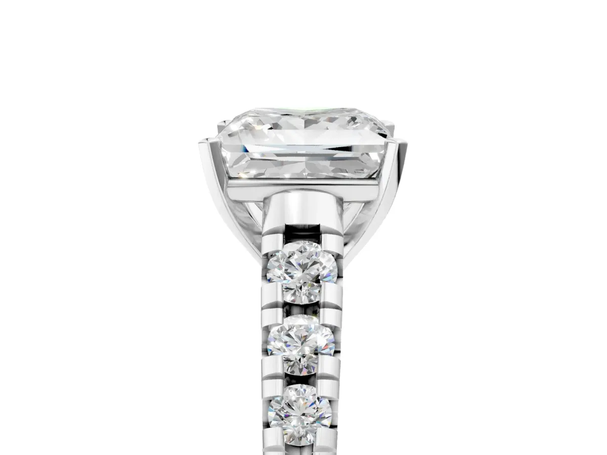 Princess Cut Diamond Cathedral Solitaire Ring with Round Pavé Band Platinum
