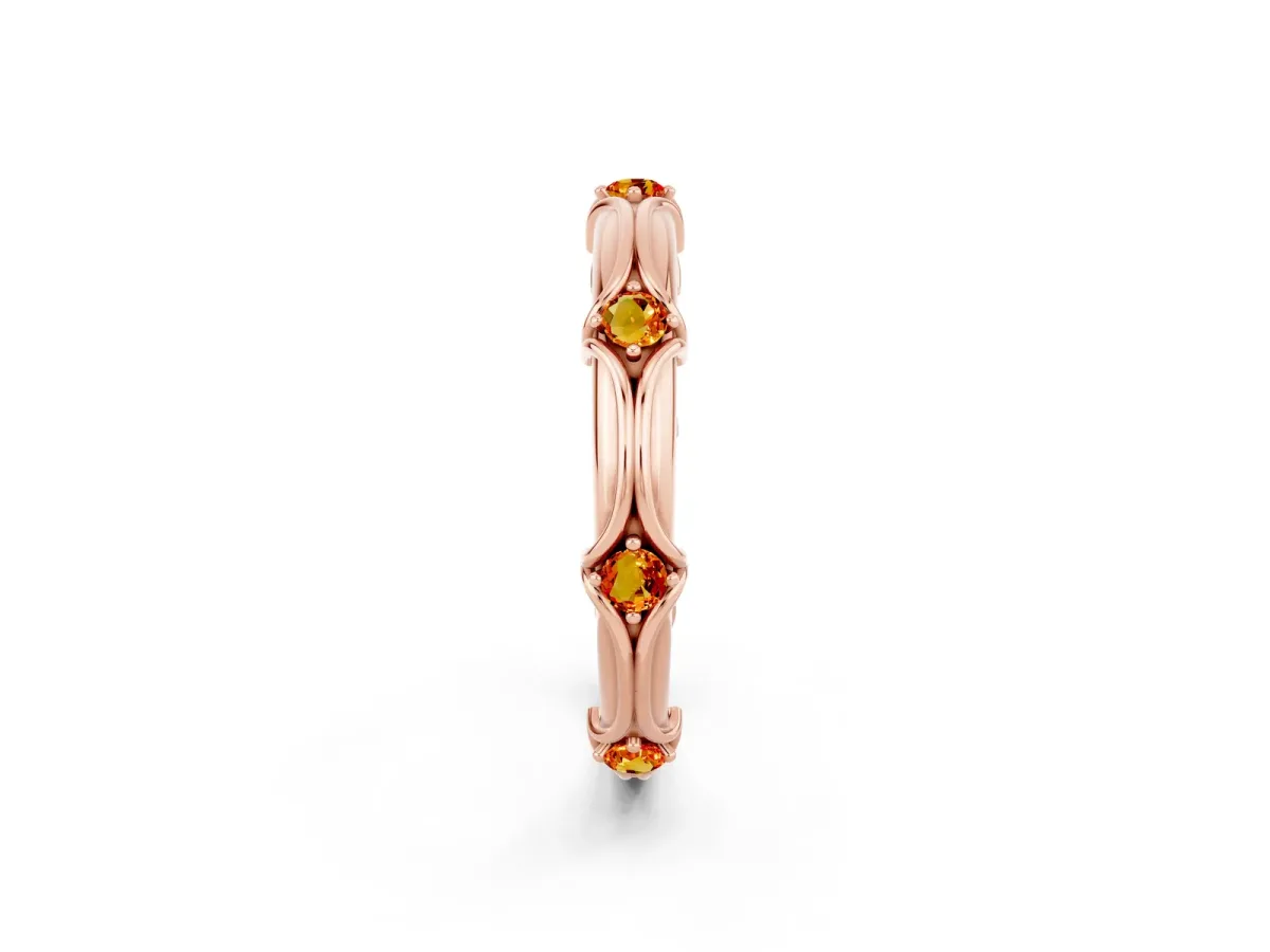 Round Citrine Prong Set Milgrain Eternity Band Rose gold