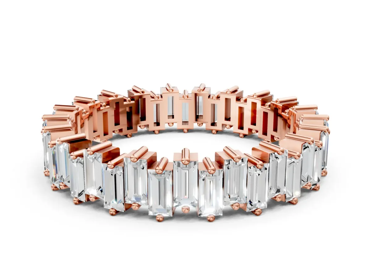 Baguette Diamond Full Eternity Ring with Prong Setting Rose gold