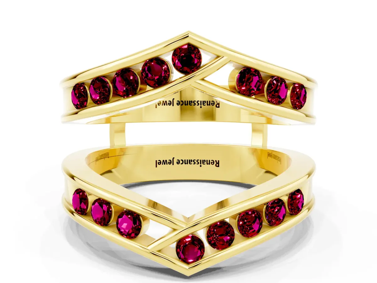 Round Garnet Channel-Set Chevron Band Yellow gold