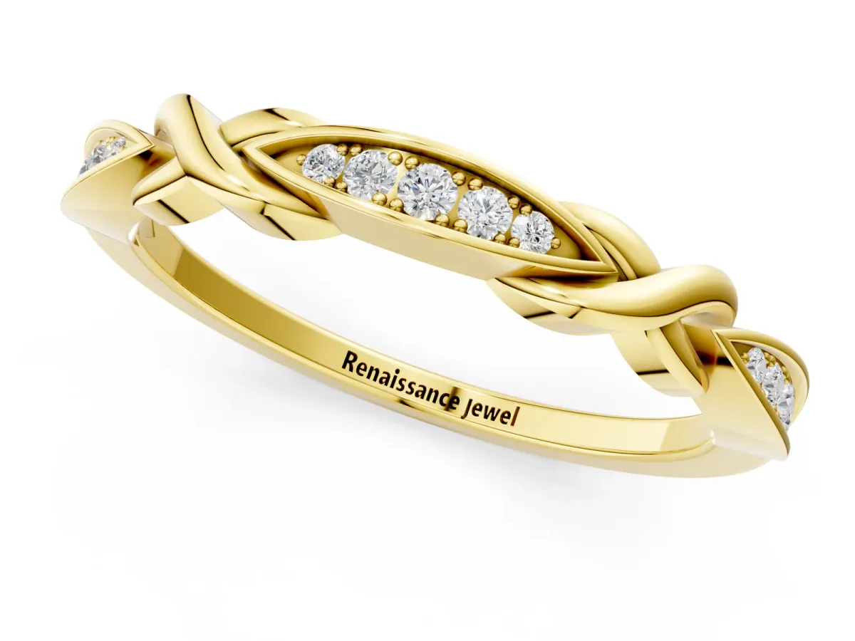Twisted Marquise Diamond Pavé Band with Shared Prong Setting Yellow gold