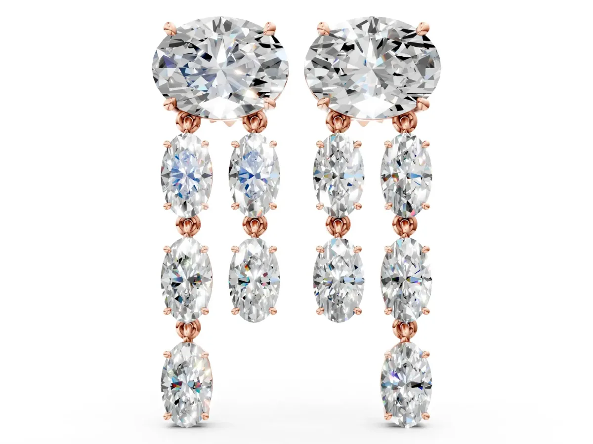 Oval Cut Diamond Multi-Row Drop Earrings Rose gold