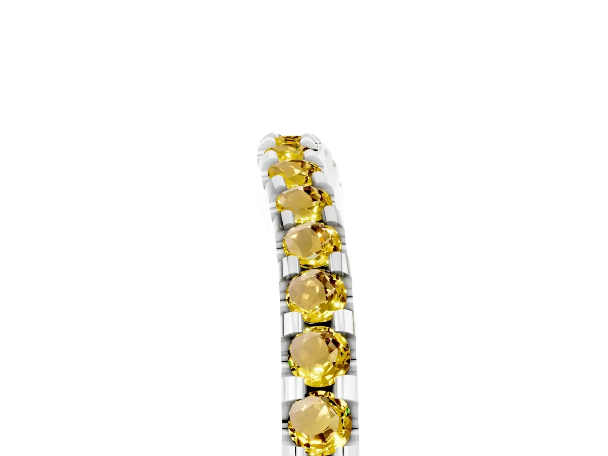 Round Yellow Sapphire Pavé Curved Wedding Band Platinum