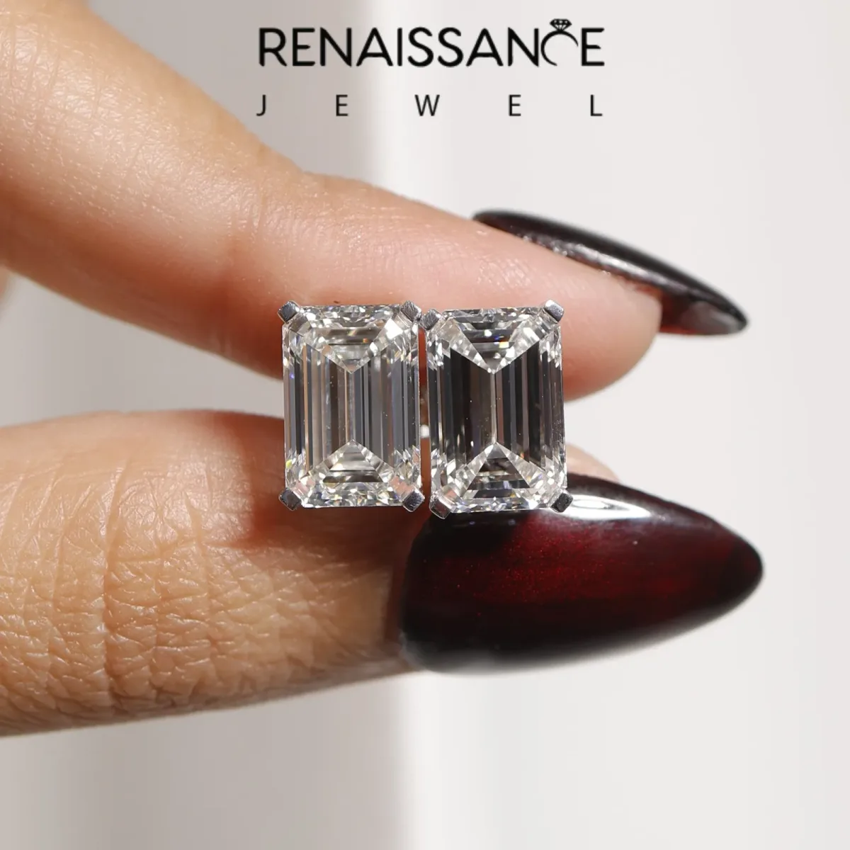 Emerald Cut Diamond Stud Earrings Platinum