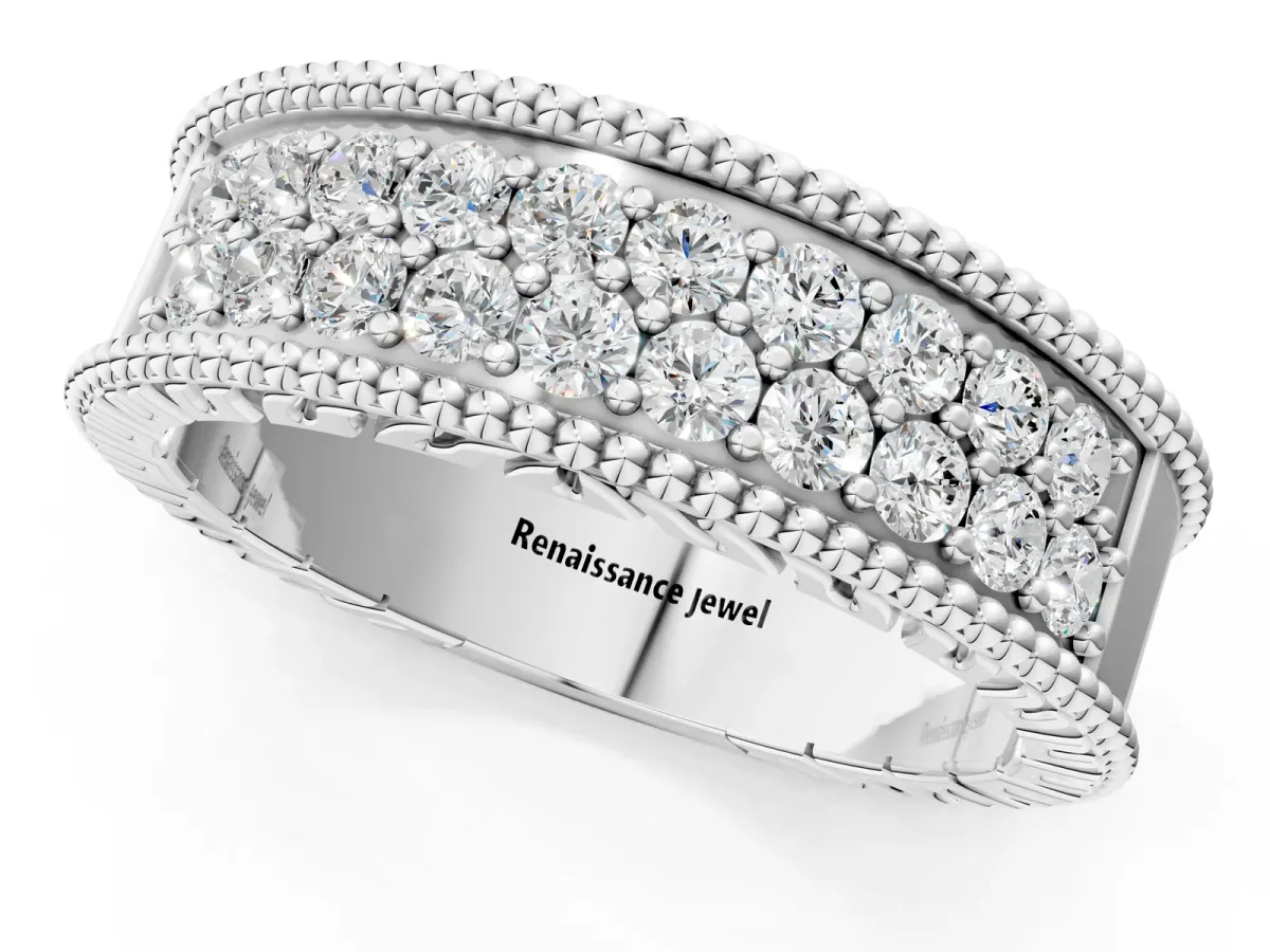 Round Cut Diamond Pave Eternity Band with Bead Prong Setting Platinum