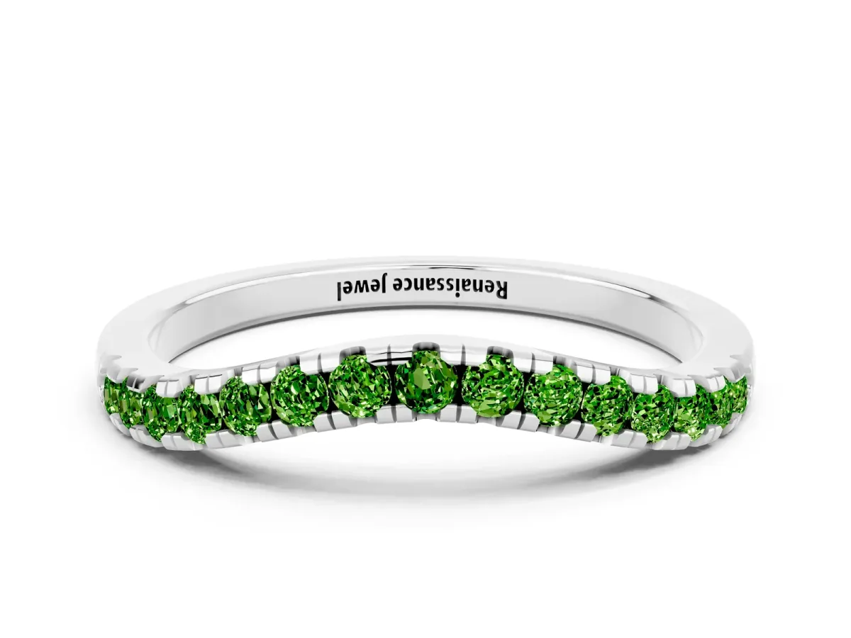 Peridot Pavé Curved Wedding Band Silver