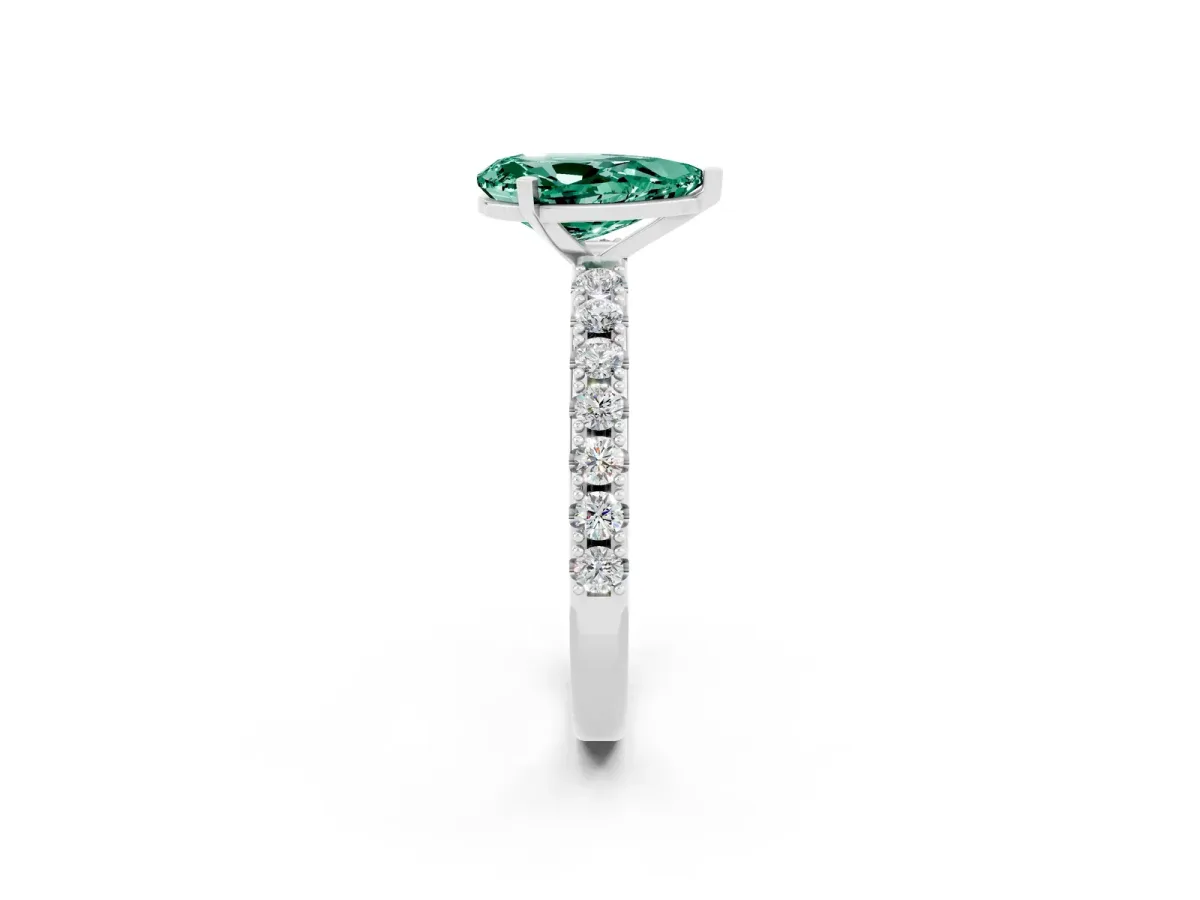 Pear Cut Green Sapphire Solitaire Pavé Band with Four-Prong Setting Silver