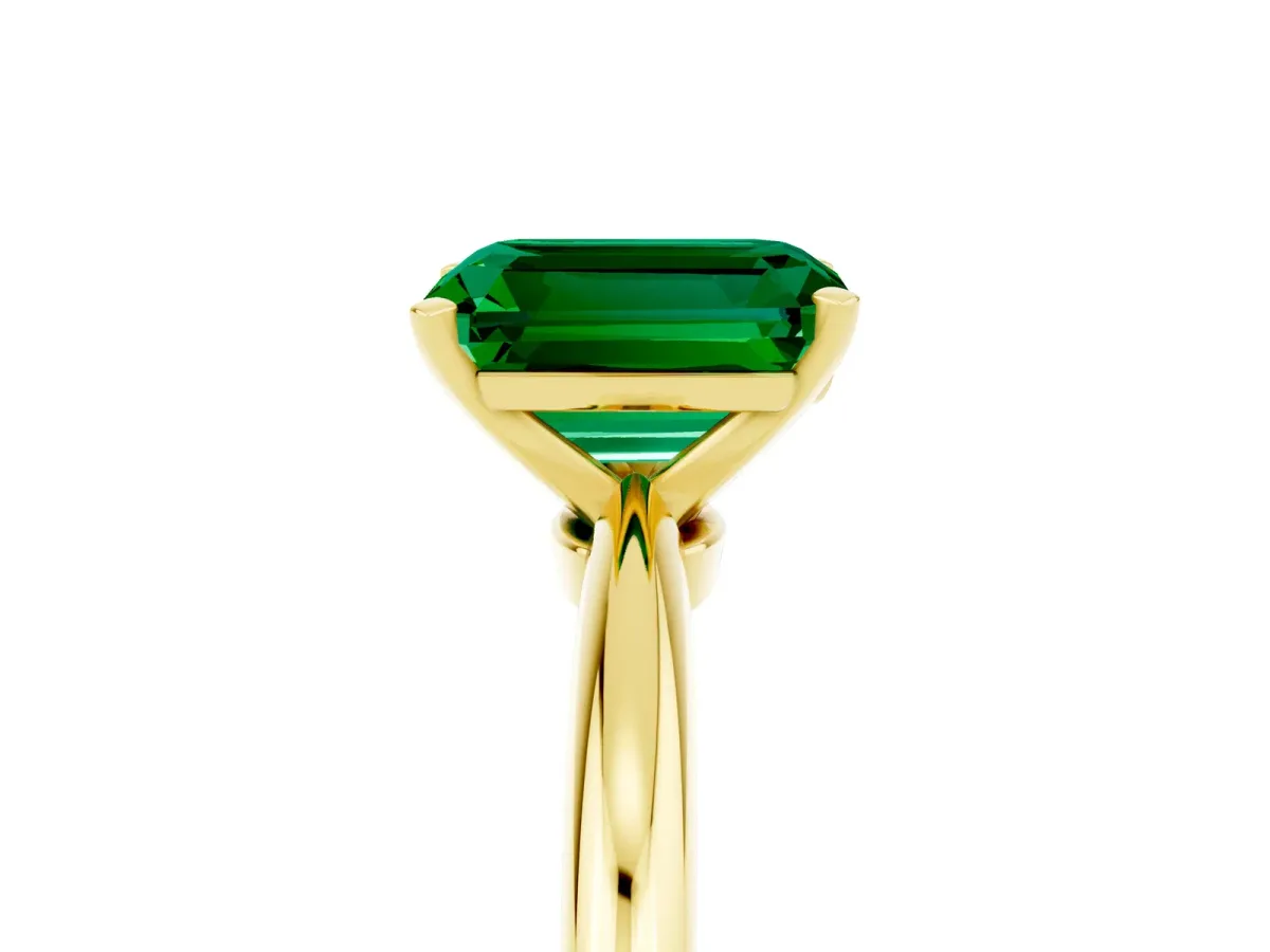 Emerald Cut Emerald Solitaire Ring with Six-Prong Setting and Classic Band Yellow gold