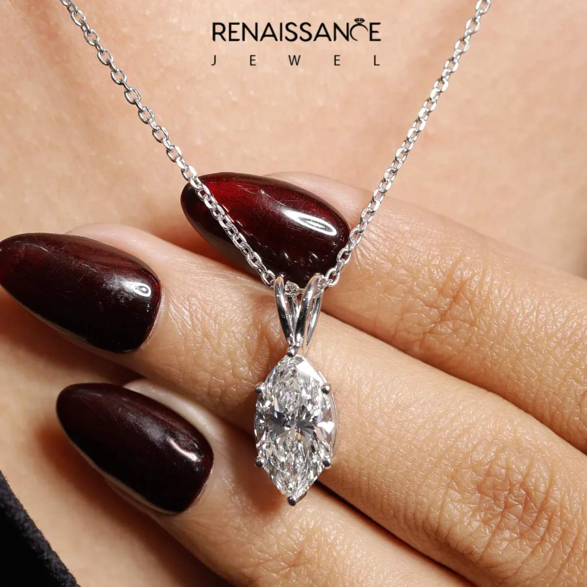 Marquise Diamond Solitaire Pendant with Prong Setting Silver