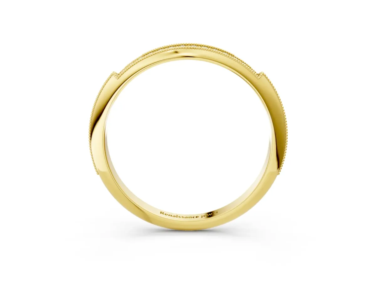 Milgrain Round Diamond Pavé Set Half Eternity Band Yellow gold