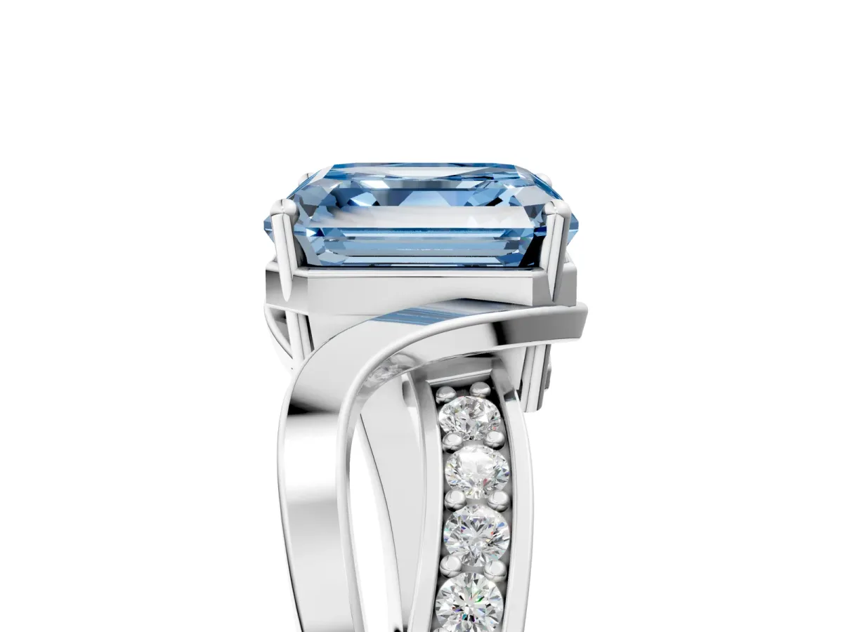 Fancy Blue Asscher Cut Solitaire Twisted Band with Prong Setting Platinum
