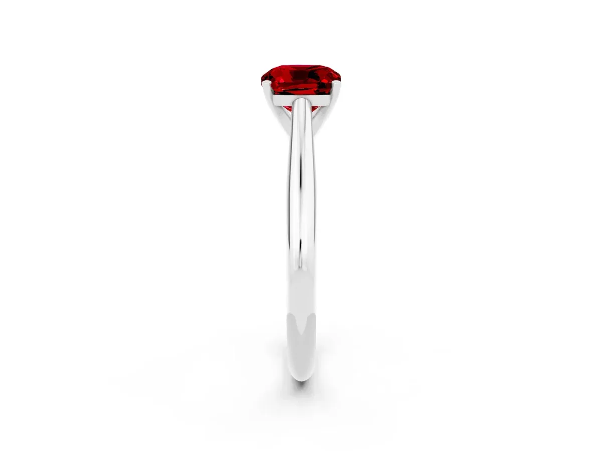 Cushion Cut Ruby Solitaire Engagement Ring with Cathedral Setting and Four-Prong Mount White gold