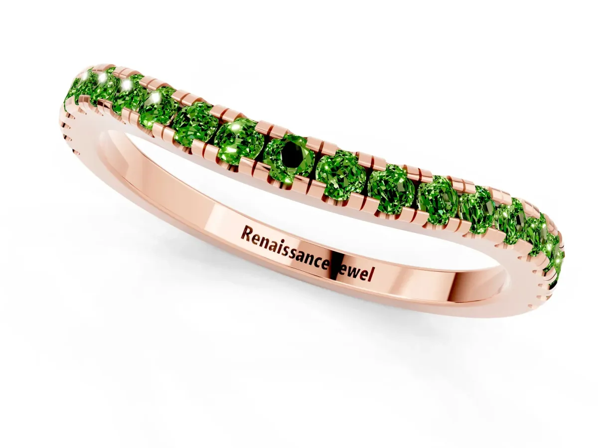 Round Peridot Pavé Half Eternity Band with Shared Prong Setting Rose gold