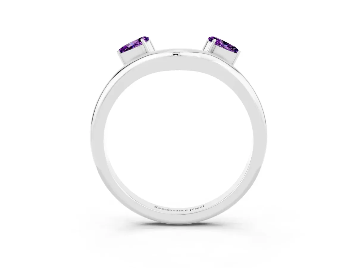 Pear Cut Amethyst Two-Stone Open Band Ring with Prong Setting White gold