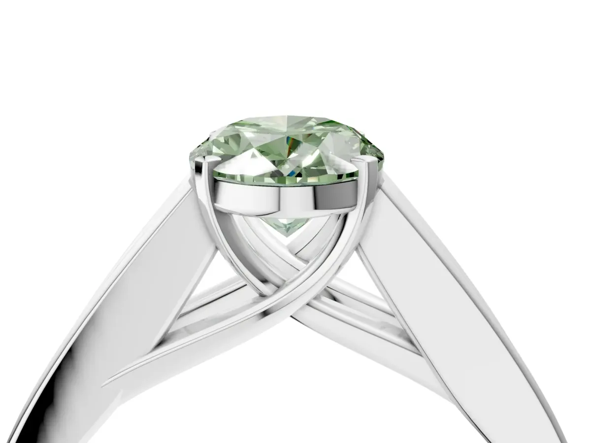 Fancy Green Oval Cut Cut Channel Set Solitaire Ring with Four-Prong Setting Silver