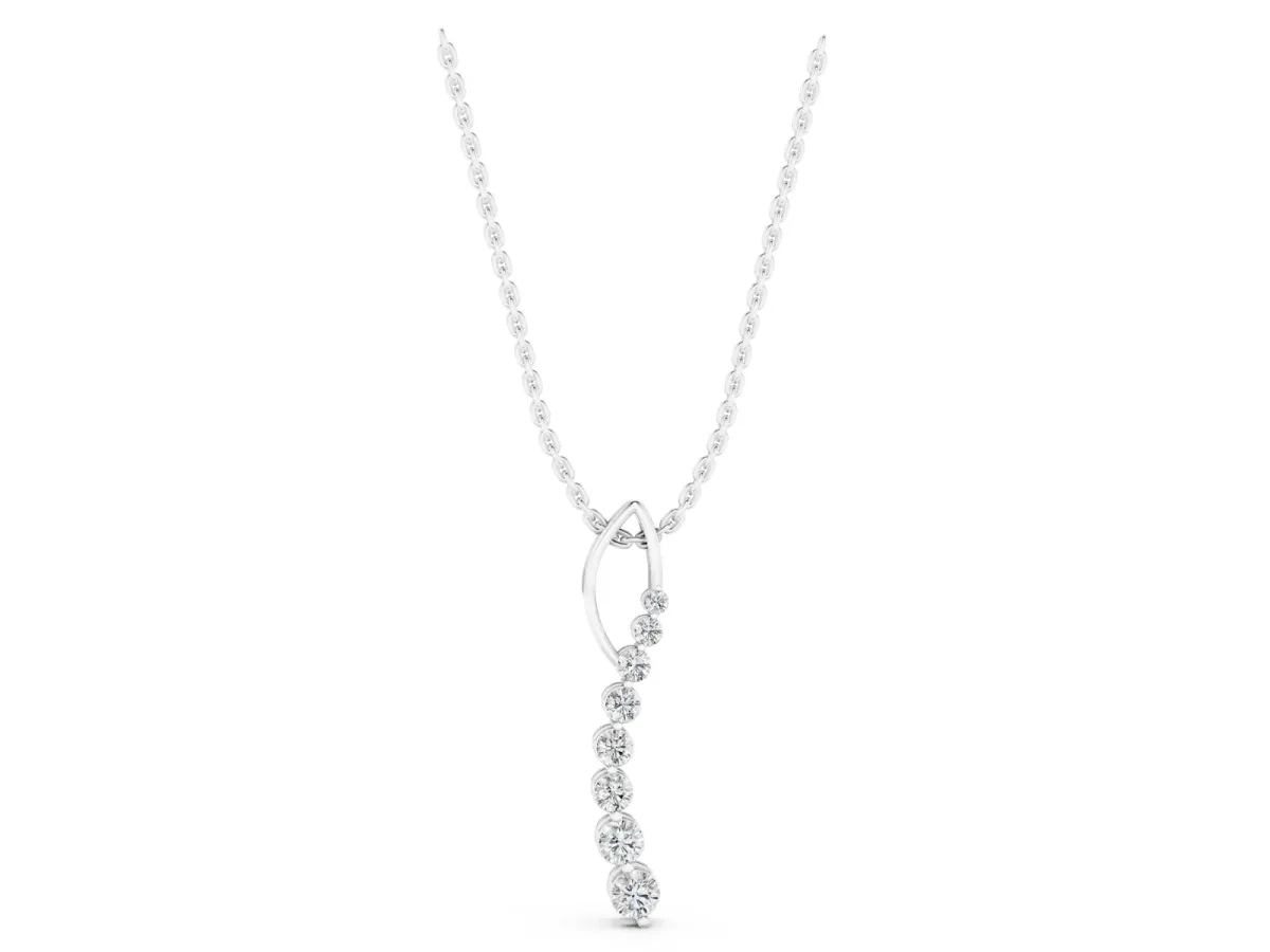 Round Diamond Channel Set Vertical Bar Pendant Silver