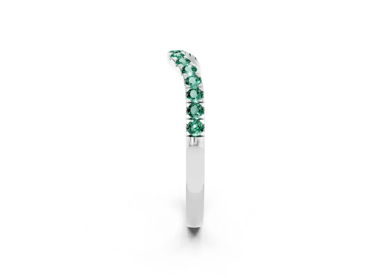 Curved Pavé Round Green Sapphire Wedding Band with Shared Prong Setting Silver