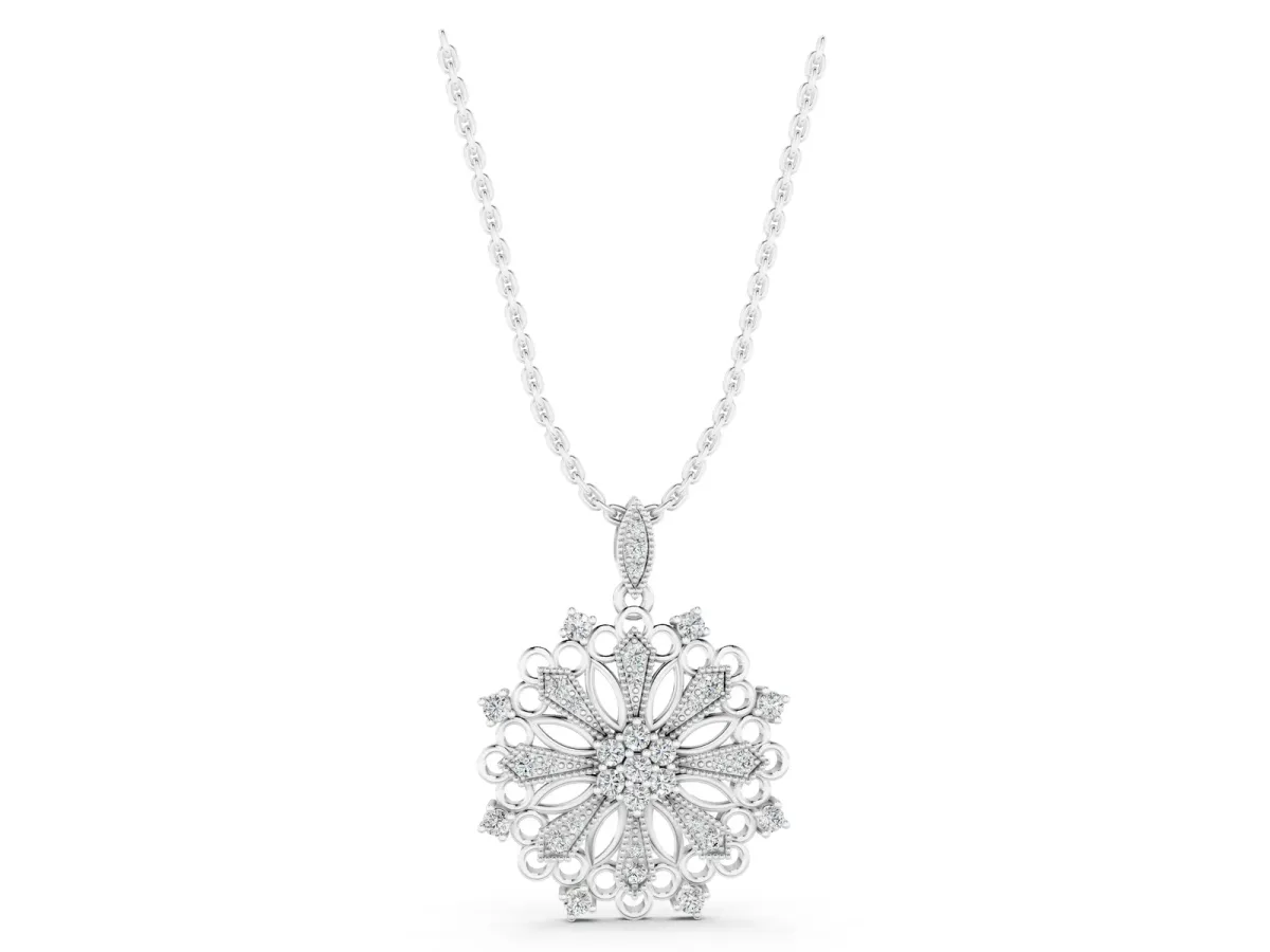 Round Diamond Cluster Milgrain Pendant White gold