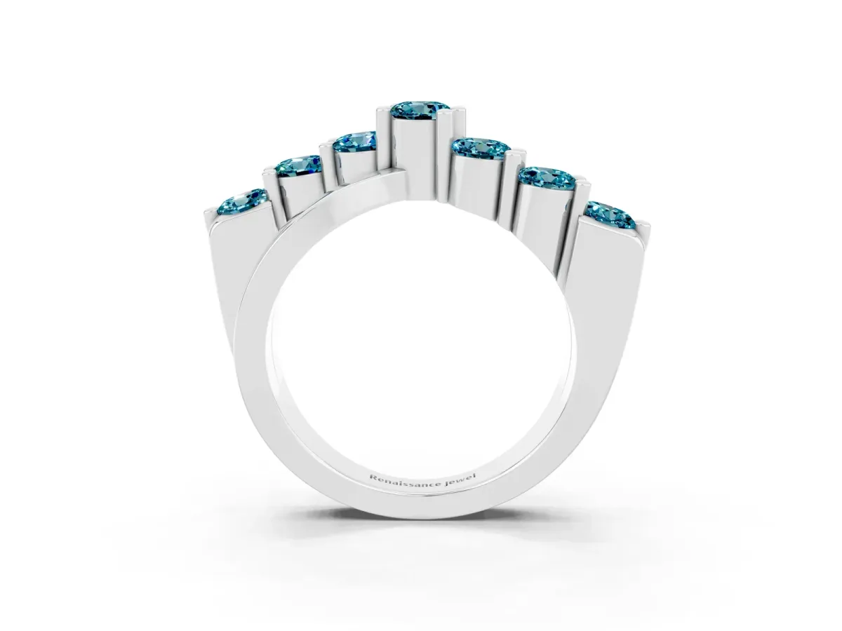 Round Blue Topaz Prong-Set Crossover Band Silver