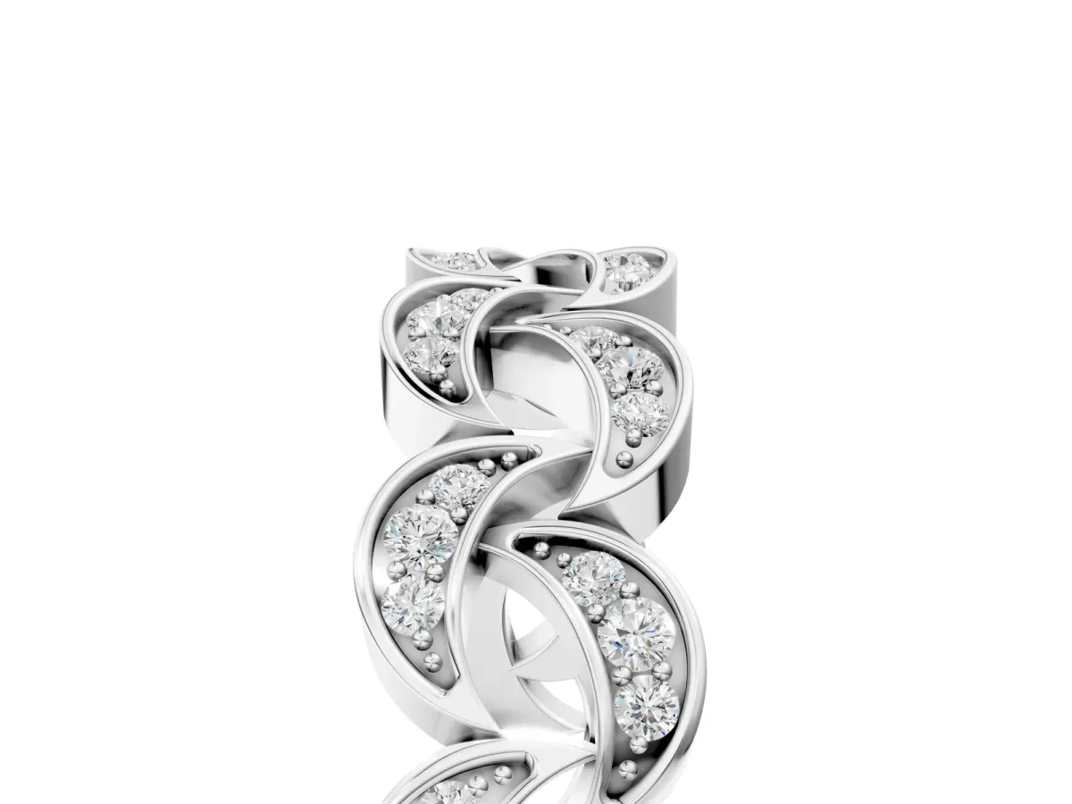 Pavé Round Diamond Interlocking Eternity Band with Bezel Prong Setting Silver