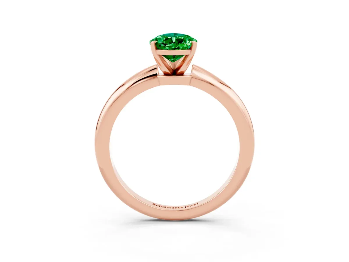 Pear Cut Emerald Solitaire Ring with Six-Prong Setting and Classic Band Rose gold