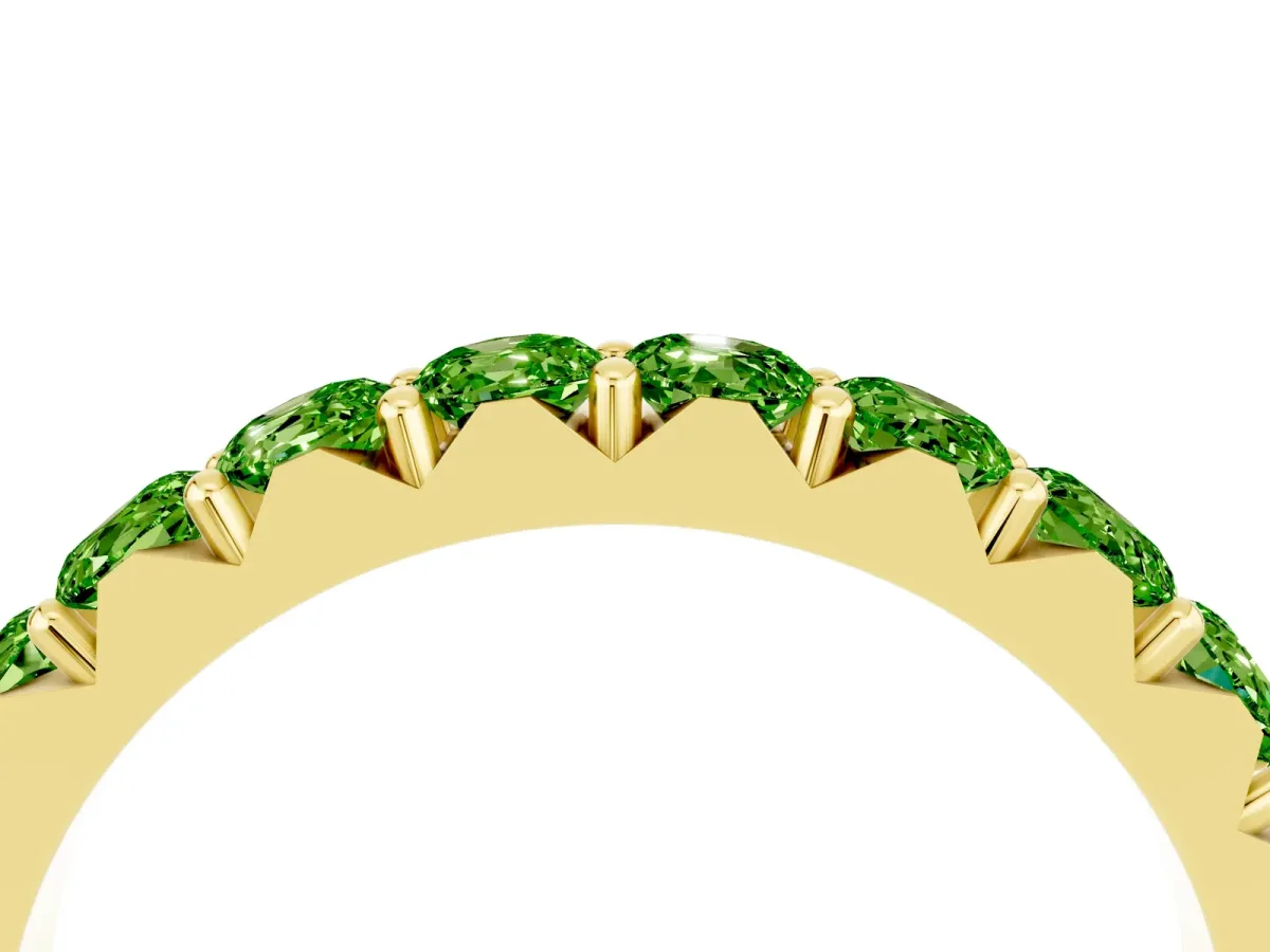 Round Peridot Half Eternity Band with Classic Prong Setting Yellow gold