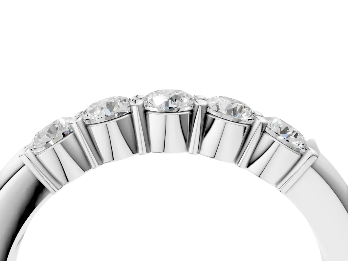 Five-Stone Round Diamond Prong Set Half-Eternity Band Silver