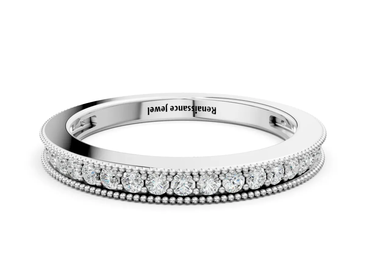 Round Diamond Pavé Eternity Band with Milgrain Edge White gold