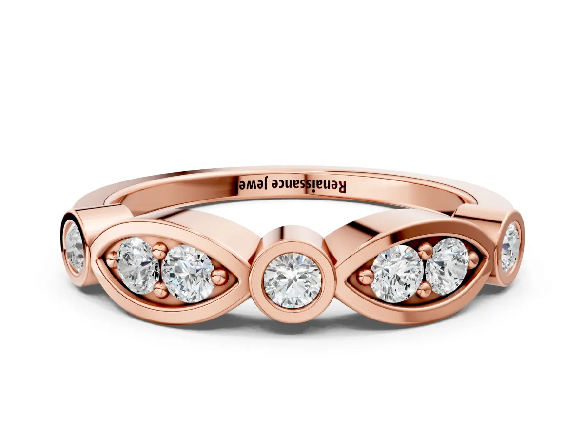 Bezel Set Round Diamond Marquise Band Rose gold