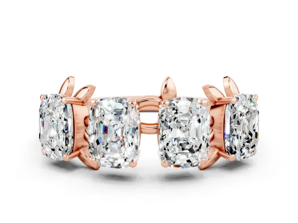 Four-Stone Elongated Cushion Moissanite Band with Nature-Inspired Prong Setting Rose gold