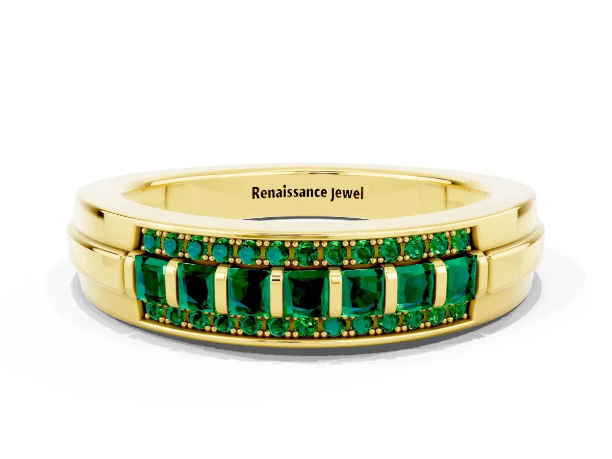 Bar-Set Princess Cut Emerald Pavé Band Yellow gold