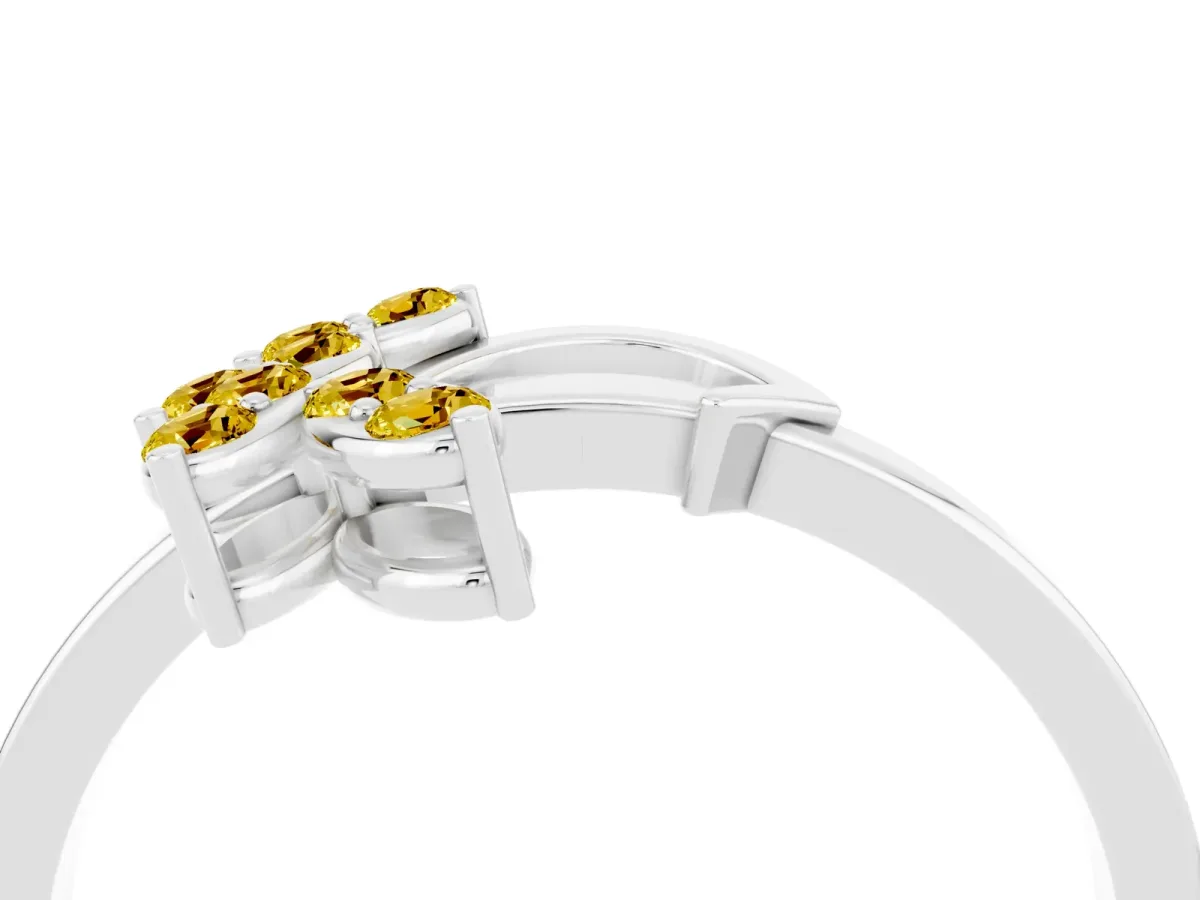 Marquise Yellow Sapphire Cluster Bypass Ring with Prong Setting Silver