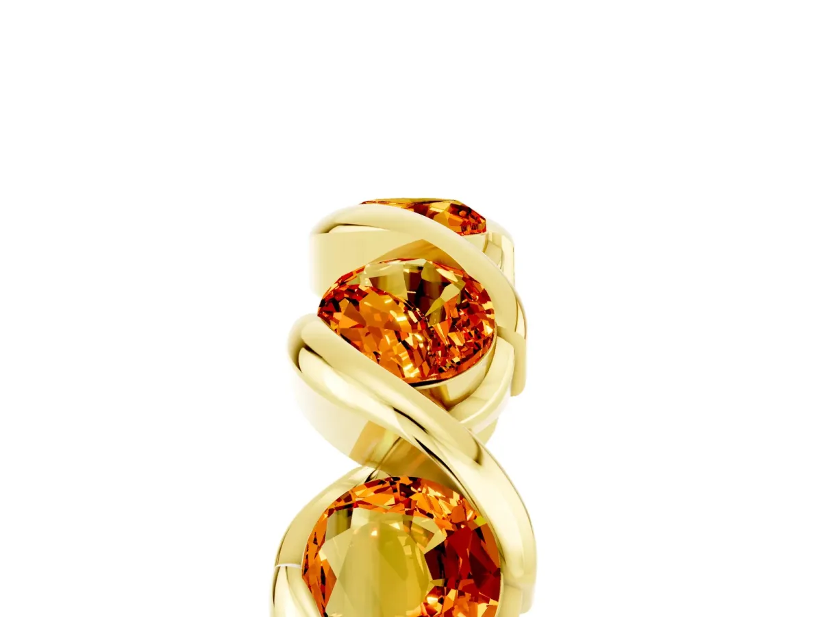 Round Citrine Wave Band with Channel Setting and Shared Prongs Yellow gold