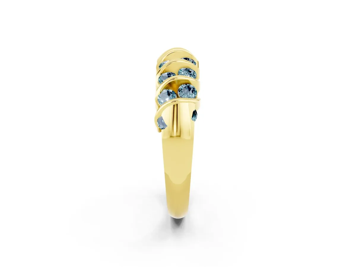 Channel Set Round Aquamarine Multi-Row Band Yellow gold