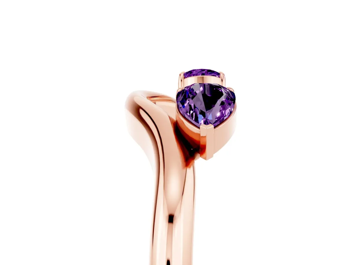 Pear Cut Amethyst Two-Stone Open Band Ring with Prong Setting Rose gold
