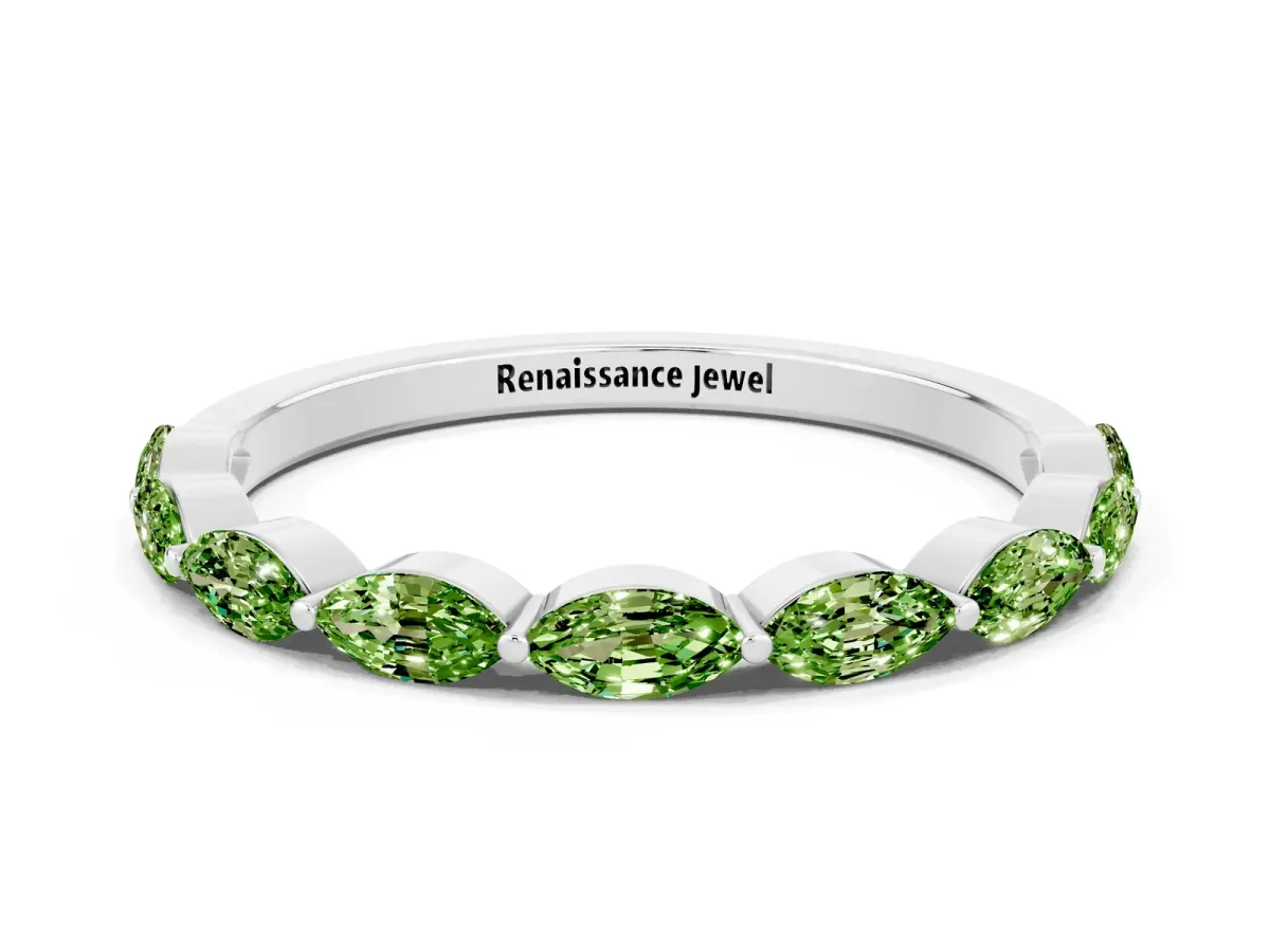 Marquise Peridot Half Eternity Band with Prong Setting Silver