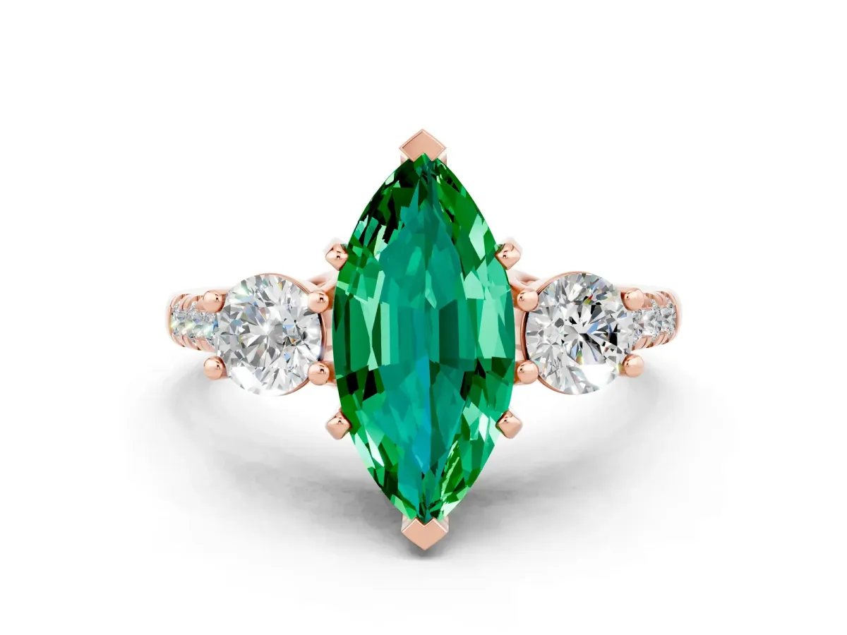 Three-Stone Marquise Cut Emerald Pavé Band with Four-Prong Setting Rose gold