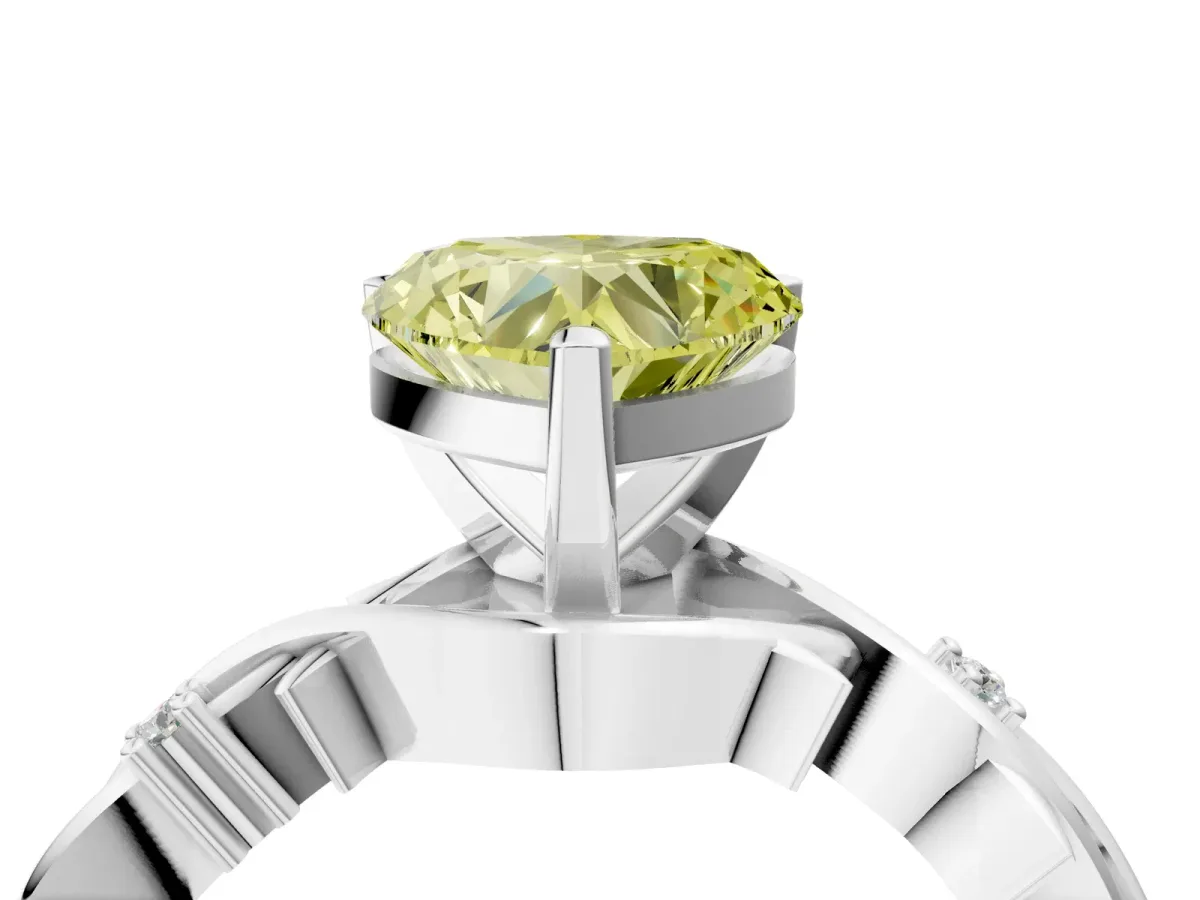 Fancy Yellow Heart Cut Diamond Solitaire Ring with Twisted Band and Prong Setting Silver