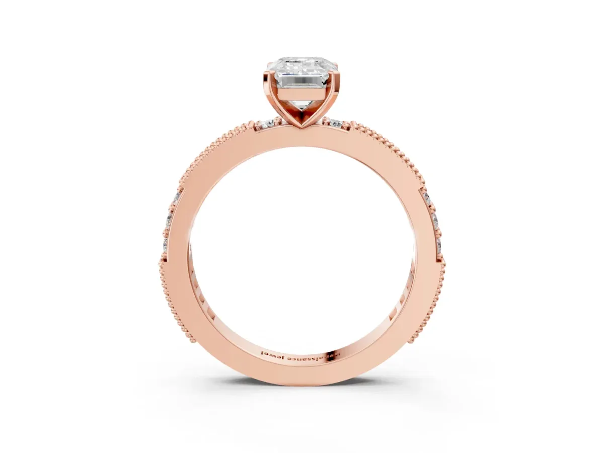 Emerald Cut Solitaire with Pavé Band and Four-Prong Setting Rose gold