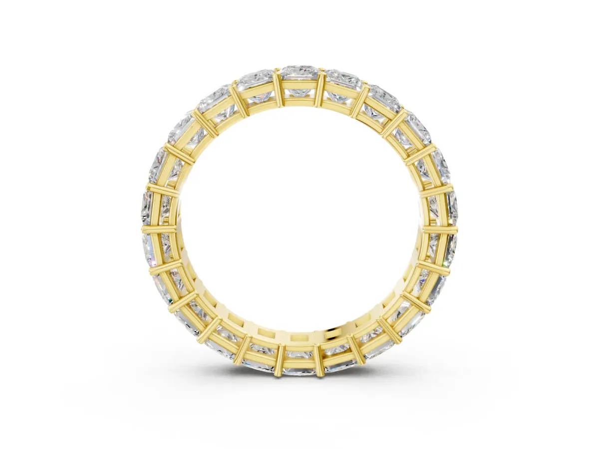 Princess Cut Eternity Band with Shared Prong Setting Yellow gold