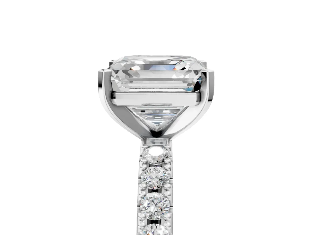 Asscher Cut Diamond Solitaire Pavé Band with Four-Prong Setting Silver