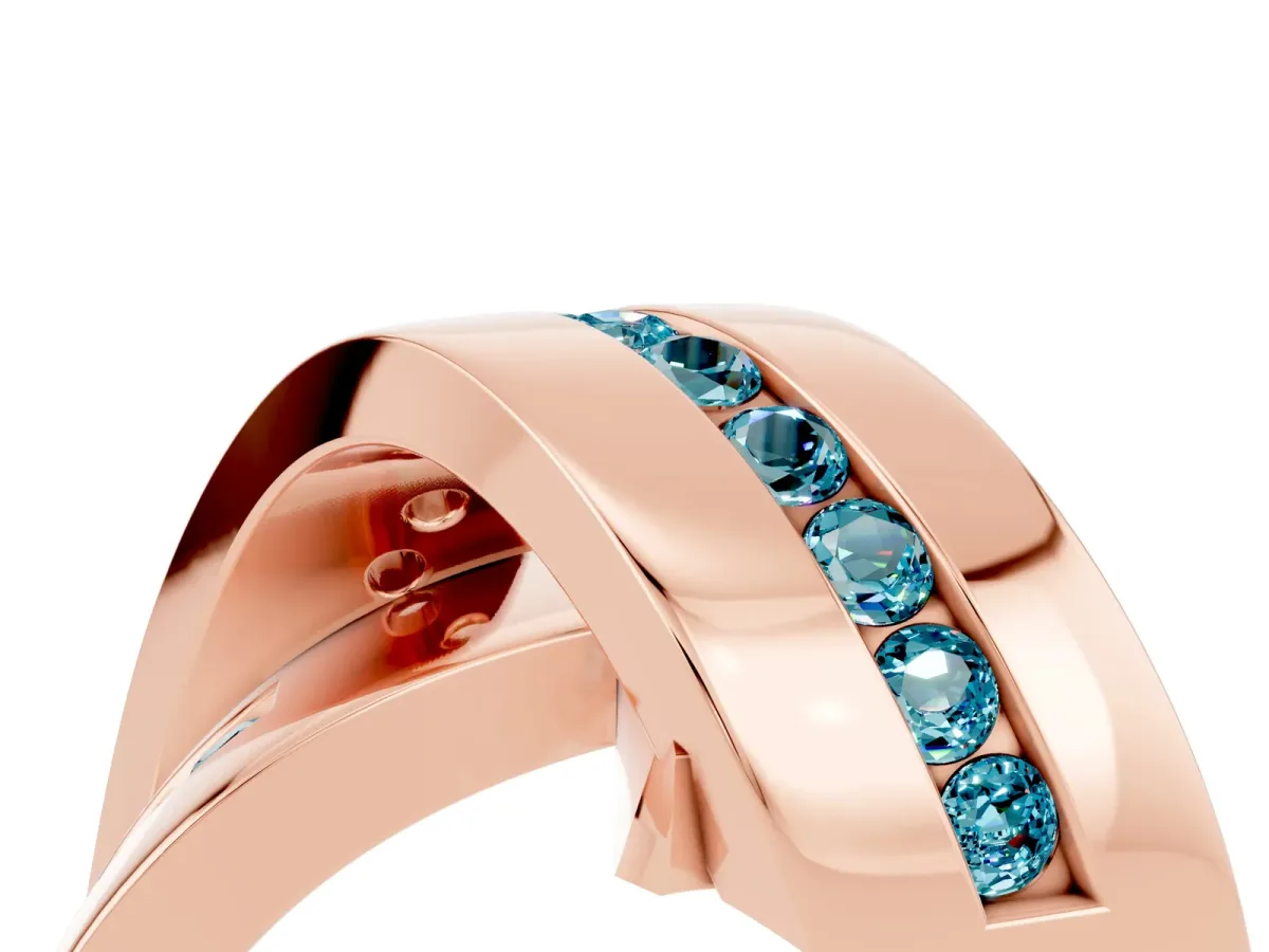 Pavé Round Blue Topaz Crossover Band with Channel Setting Rose gold