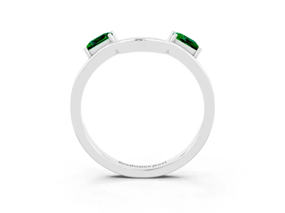 Princess Cut Emerald Two-Stone Open Band Ring with Four-Prong Setting White gold