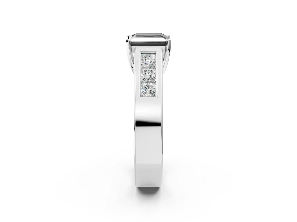 Fancy Black Princess Cut Cut Channel Set Solitaire Ring with Four-Prong Setting Silver