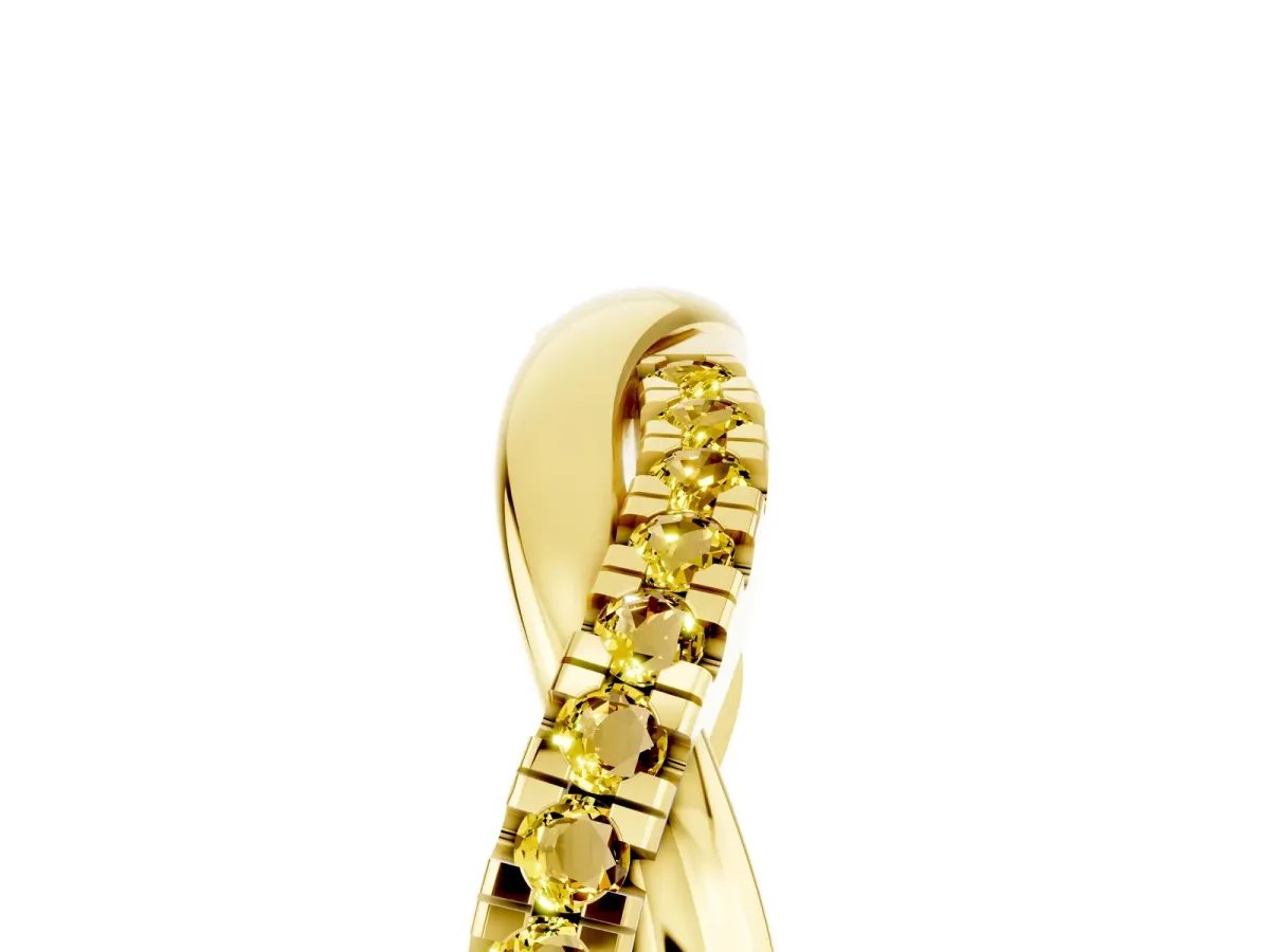 Round Yellow Sapphire Twisted Infinity Band with Prong Setting Yellow gold