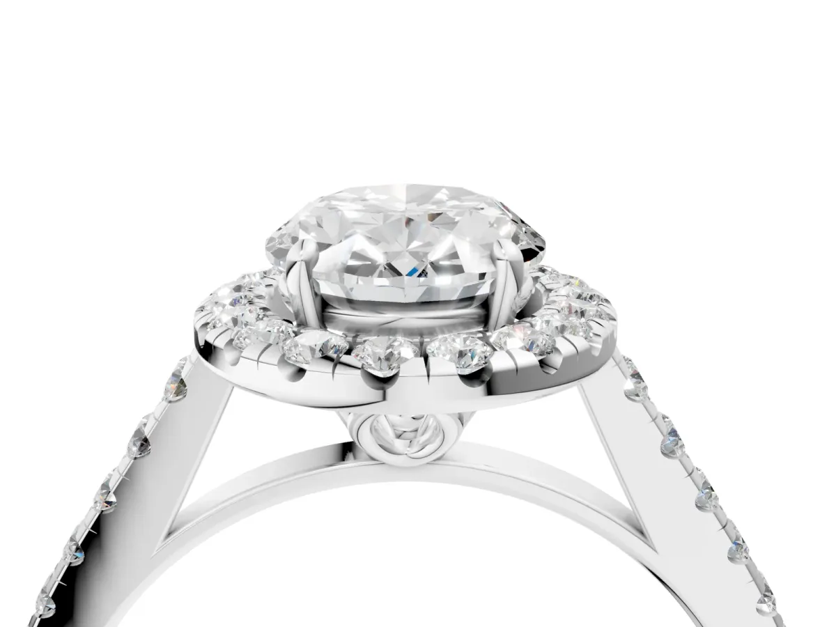 Oval Cut Halo Pavé Diamond Engagement Ring with Four-Prong Setting Silver