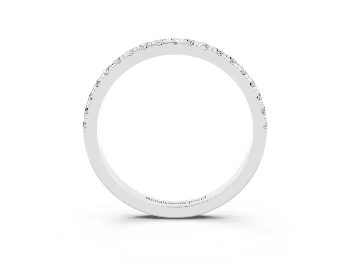 Pavé Round Moissanite Half Eternity Band with Shared Prong Setting Silver